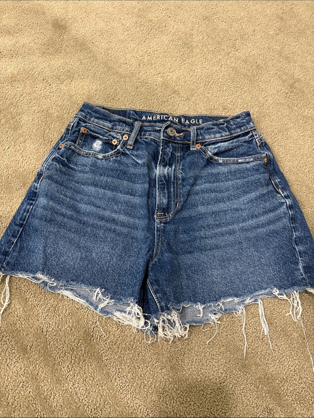 American Eagle Outfitters Dark Blue Frayed Hem Denim Shorts size 4